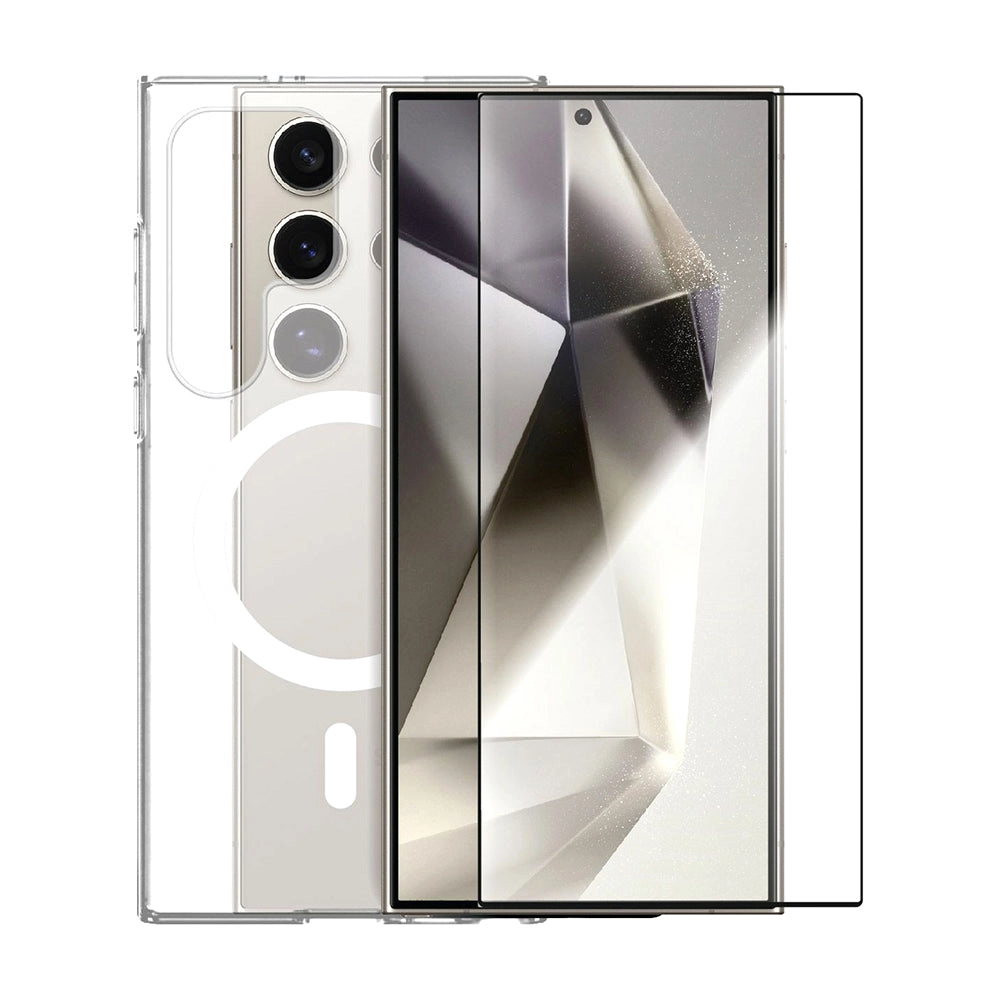 Smart Screen Protector for Galaxy Samsung S24 Ultra + Case Cover - Clear