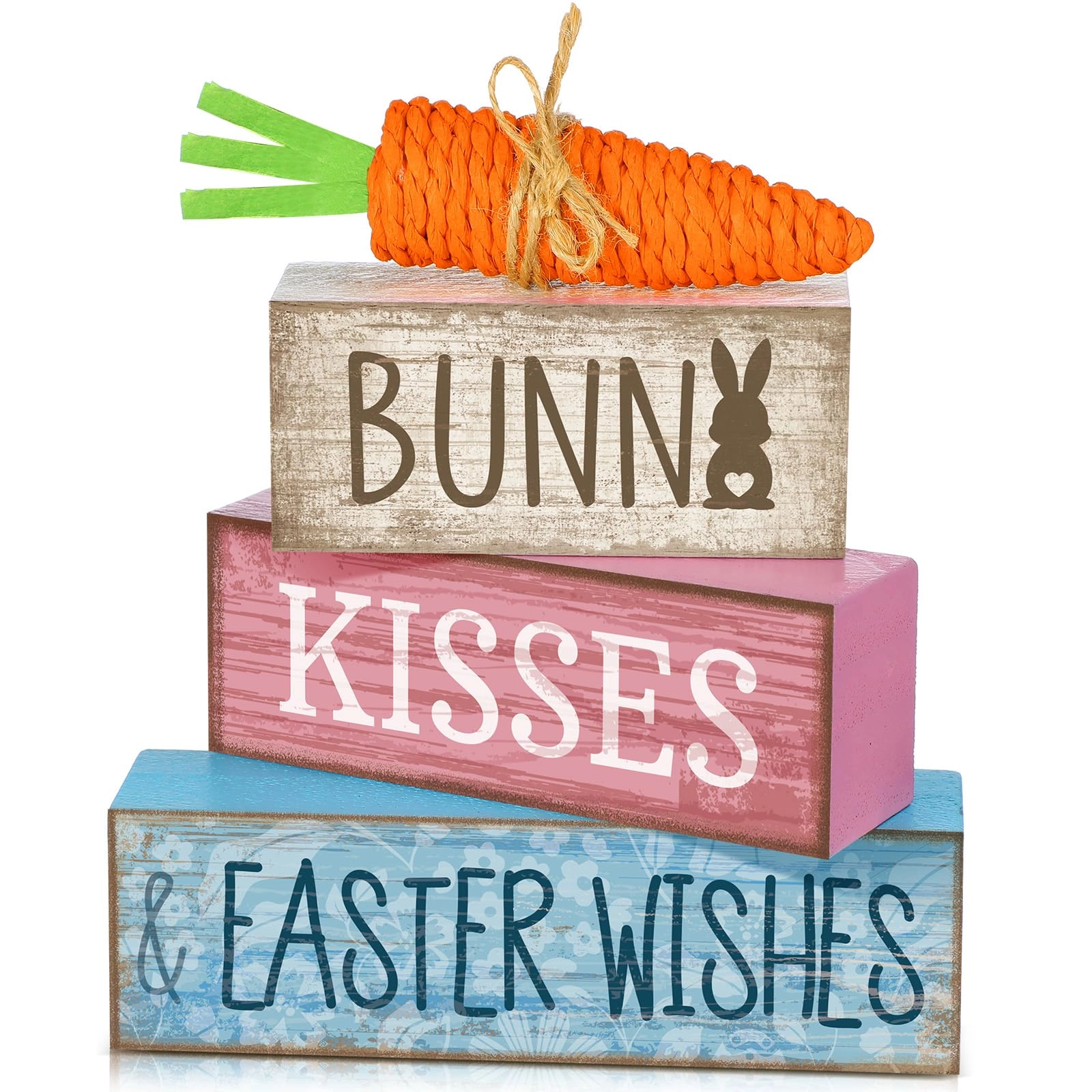 moucuny Easter Table Decoration Wooden Block Carrot - 4.0 Count Easter