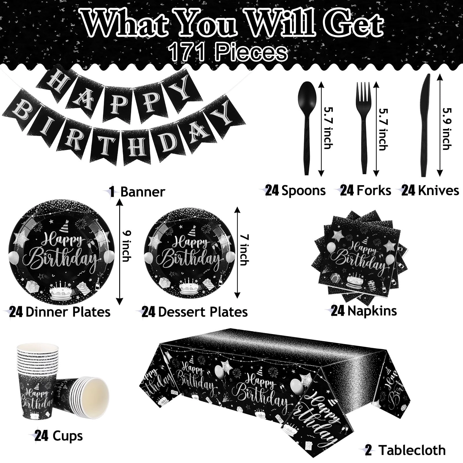 171 Pcs Happy Birthday Party Supplies
