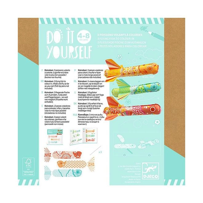 Koinobori Flying Fish DIY Kit - Creative Activity Set 4-8 Years 40x20 cm