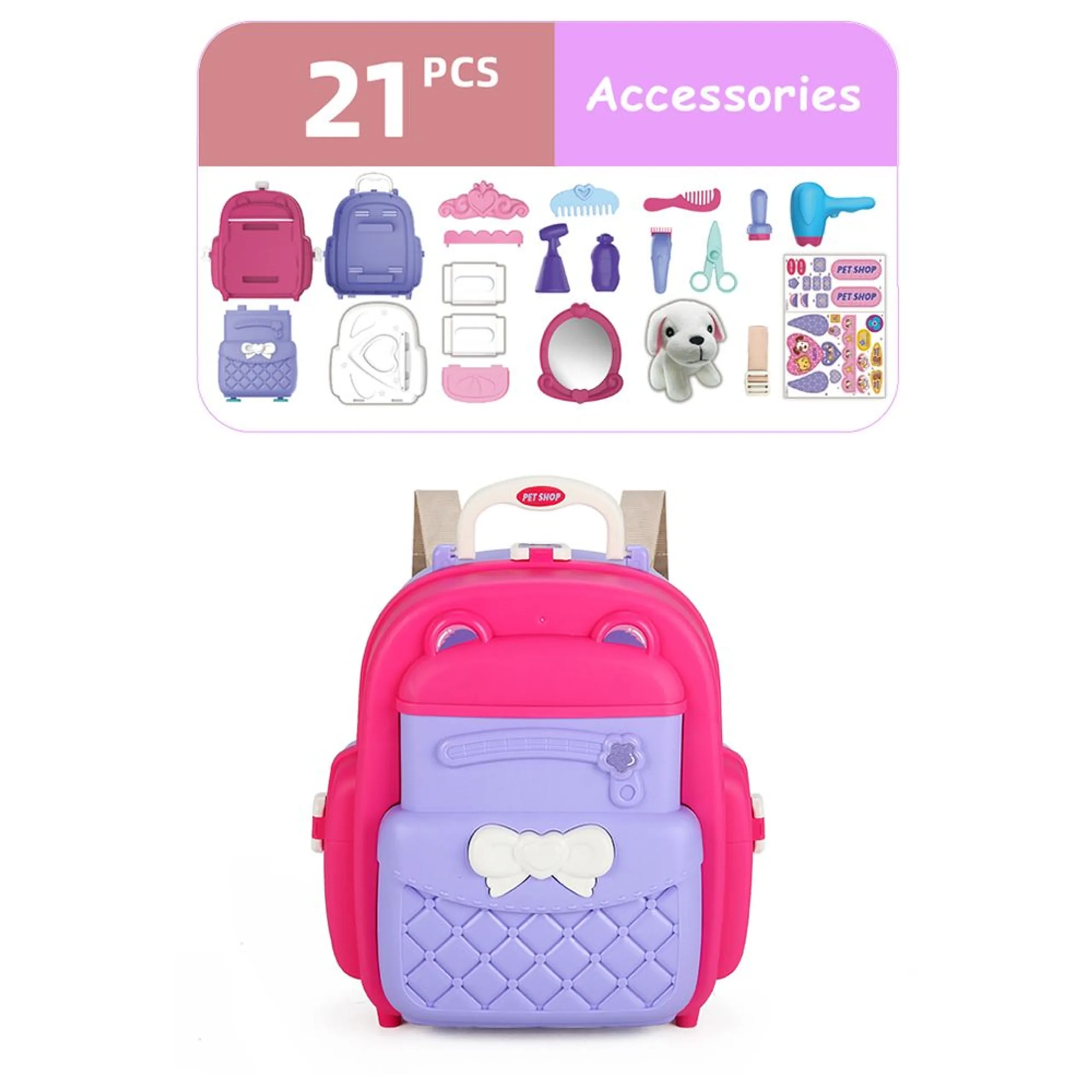 Animal Care Toy Set School Bag - 21pcs