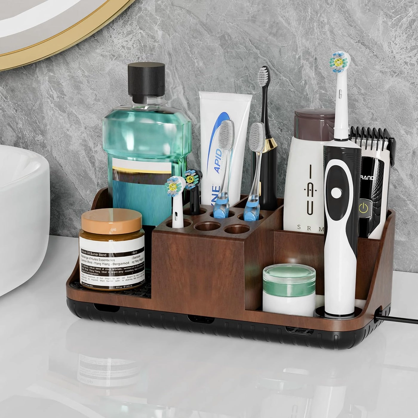 Toothbrush Holder - Black Bamboo Divider