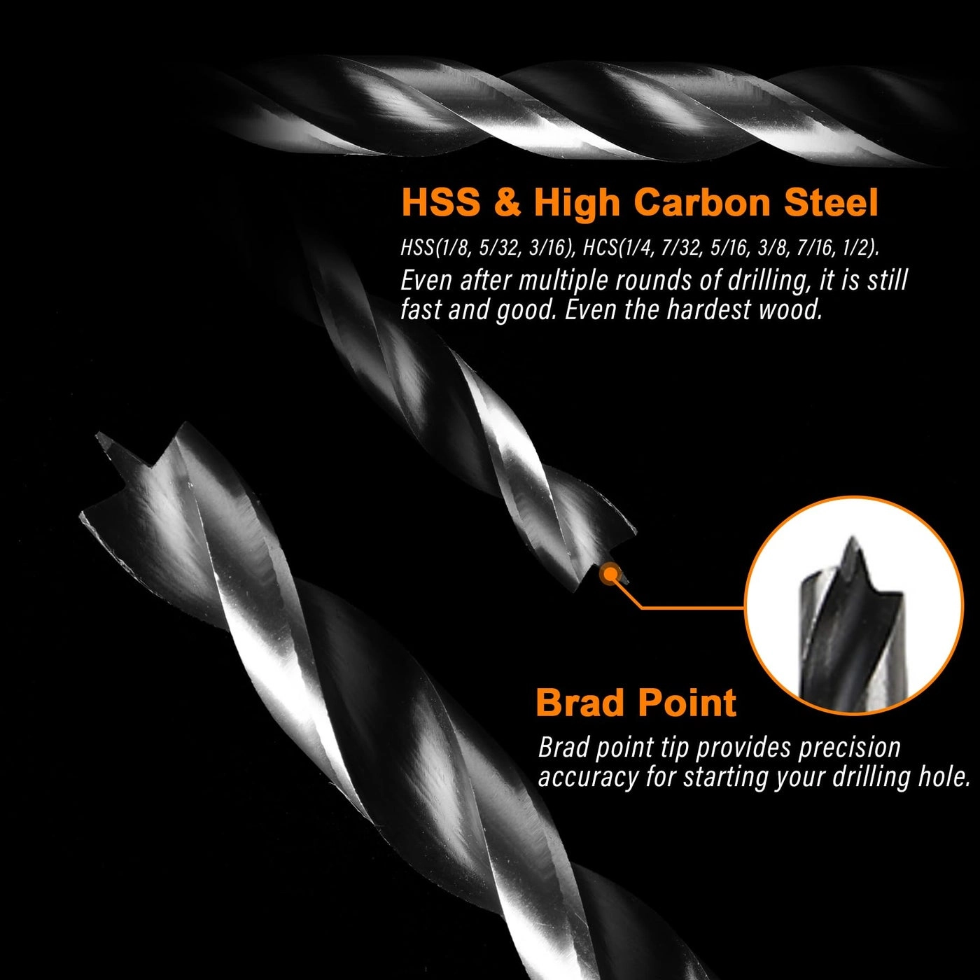 Brad Point Drill Bit Set - 12Pcs (1/8" - 1/2")