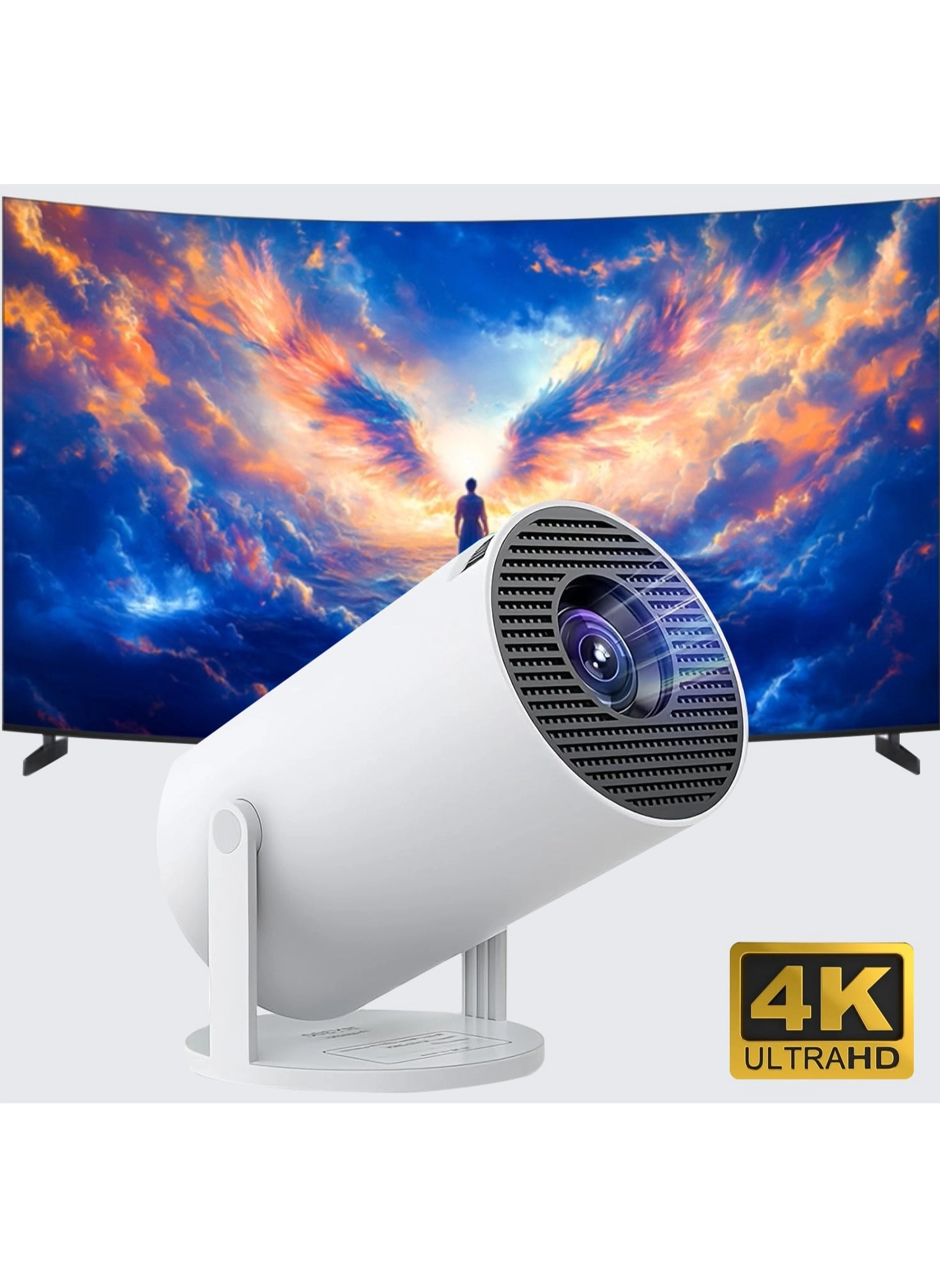 Smart Mini Projector 4K 5G WIFI, Big Screen Experience with Premium 360 Sound, 5.0 Bluetooth Movie Projector Compatible With Android, iOS, Windows, TV Stick, HDMI, USB, Audio 3.5 white