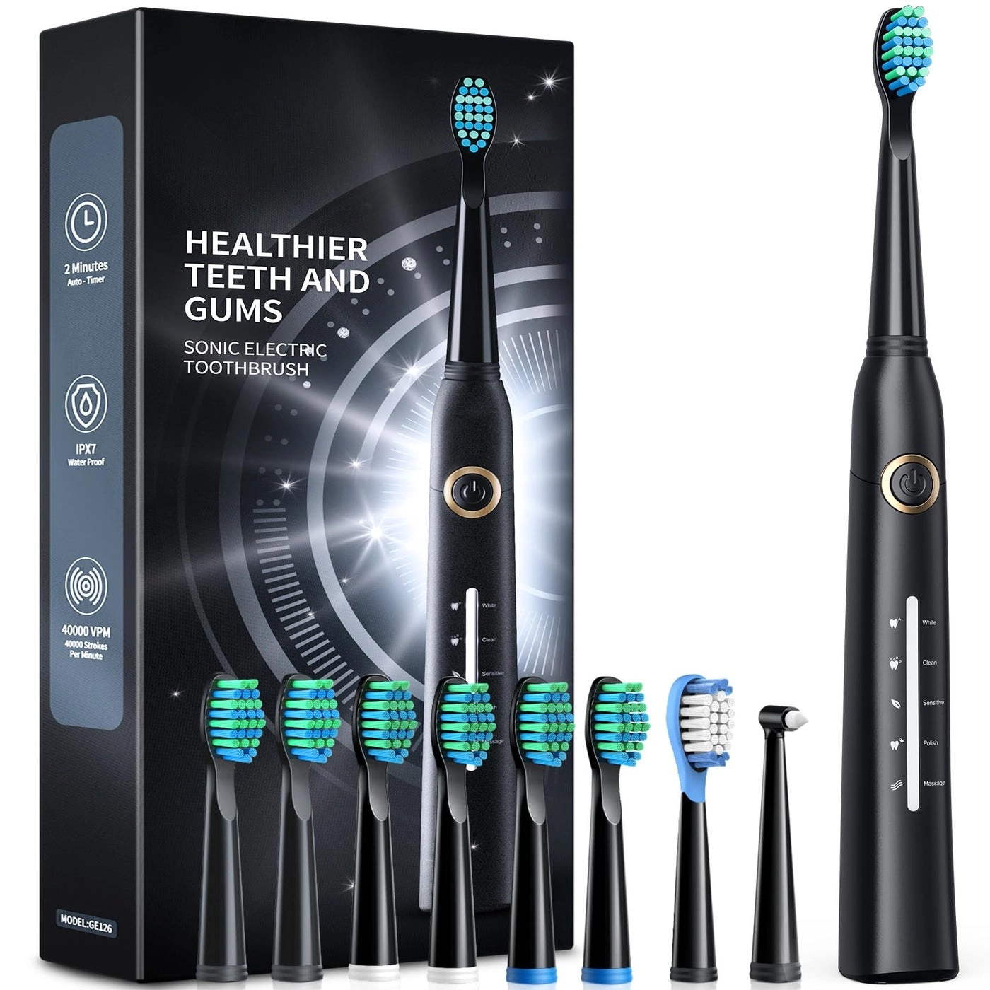 Sonic Electric Toothbrush - 8 Brush Heads 40000 VPM