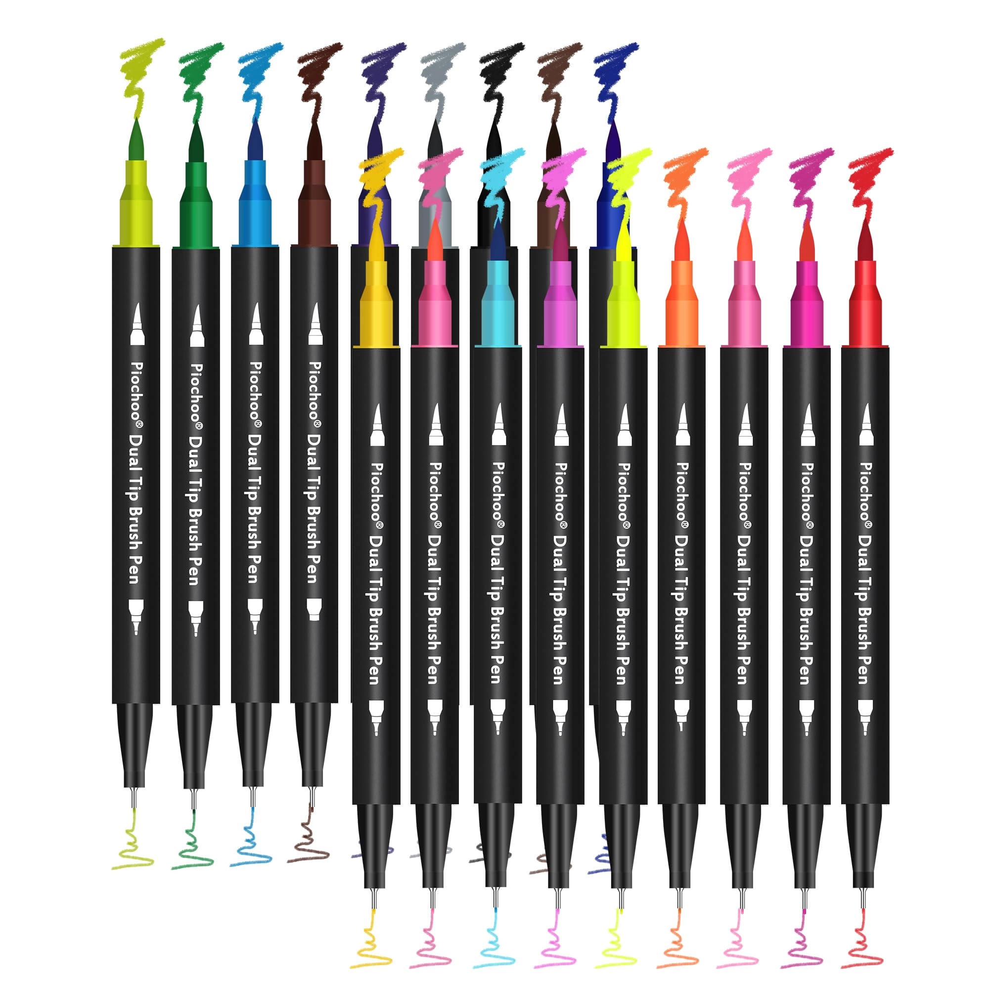 piochoo Dual Tip Markers - 18 Colors Fine Point & Brush Tip