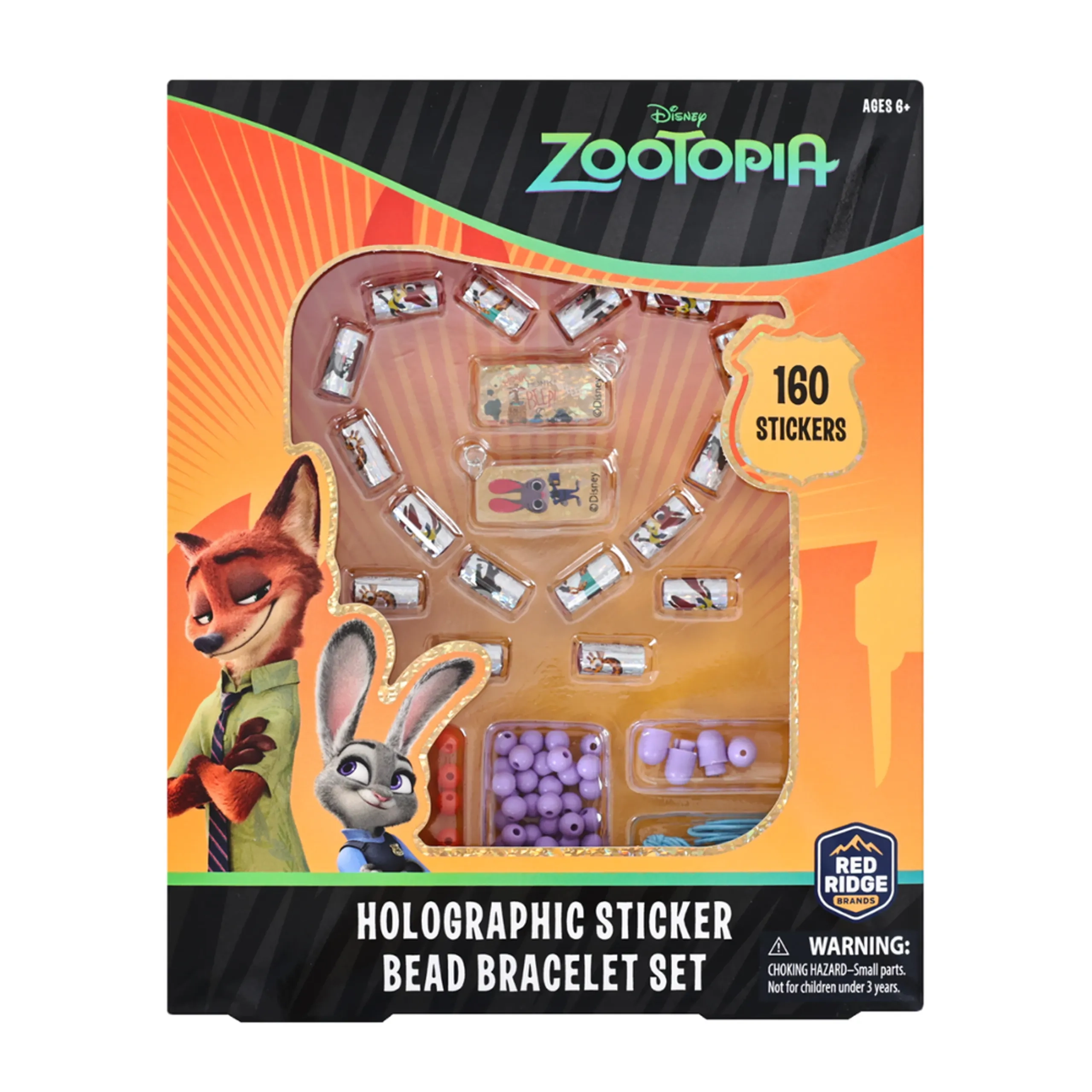 Disney Zootopia Holographic Sticker Bead Bracelet Making Craft Set - 160pc Heart-Shaped Multicolor