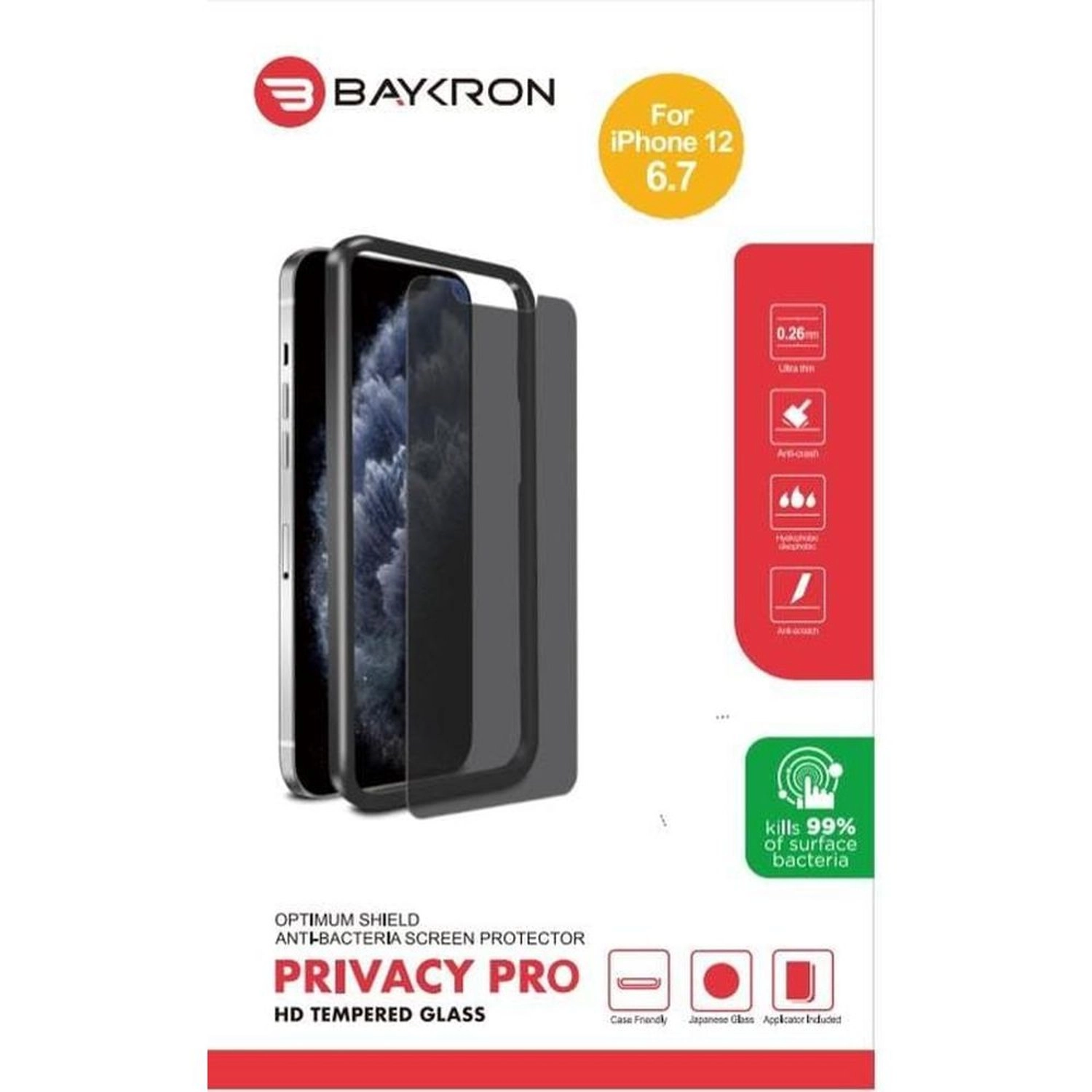 Baykron Privacy Tempered Glass Screen Protector for iPhone 12 Pro