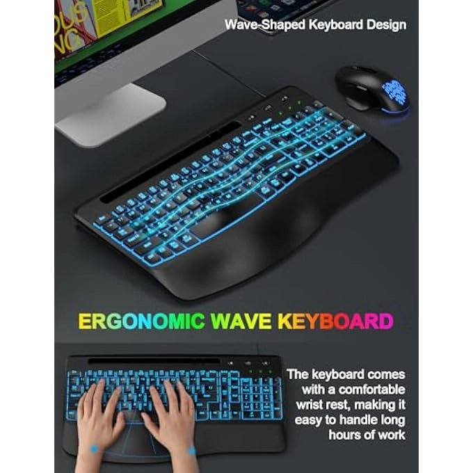 ERGONOMIC BACKLIT COMPUTER KEYBOARD - Wired