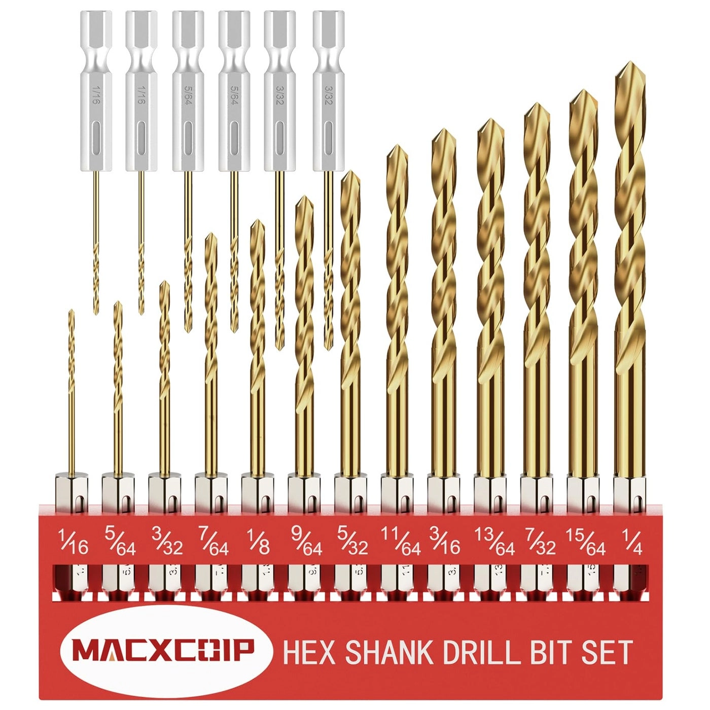 MACXCOIP Drill Bit Set - Titanium Coating 19Pcs 1/16" - 1/4"