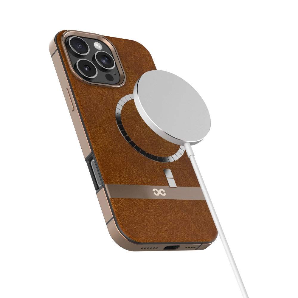 Luxe Elite Leather Case with Metal Edges for iPhone 16 Pro