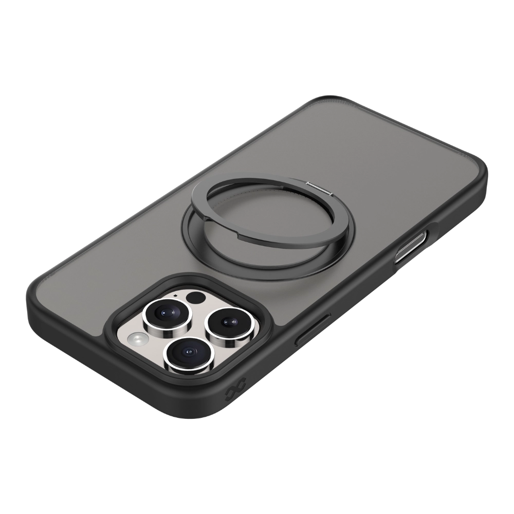 Pristine Transparent Case with Metal Edges, Ring with Rotatable Stand for iPhone 16 Pro