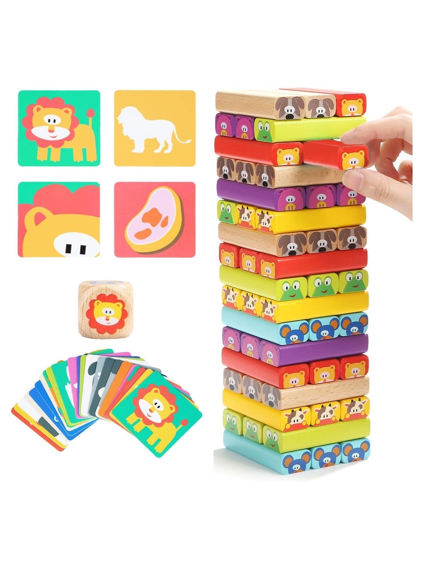 MIXDE Colored Wooden Blocks Stacking Board Games - 4 years+ 51 pieces