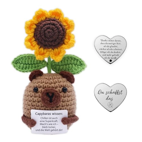 Capybara Positive Sunflower 14 cm Knitted - Pocket Hug Lucky Charm