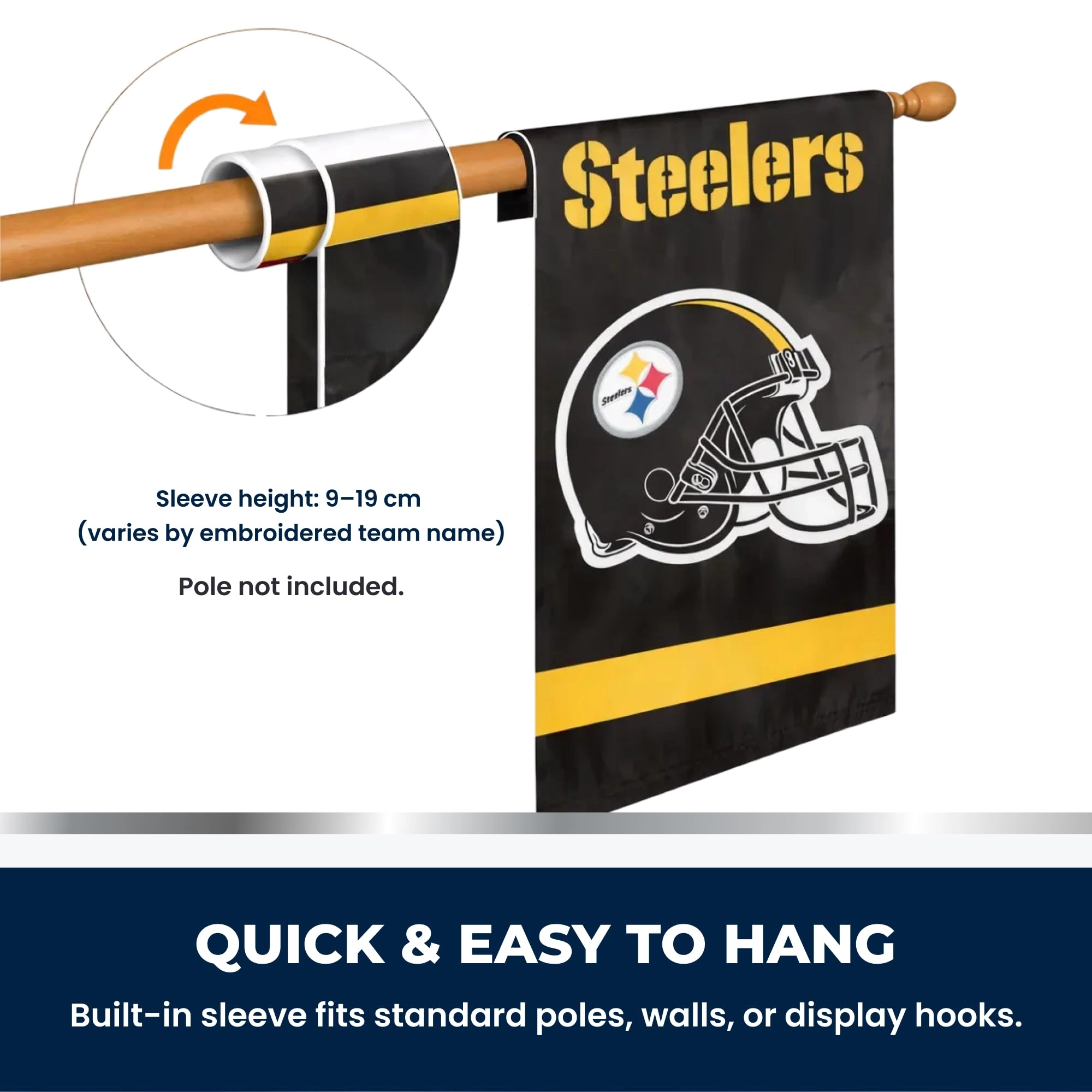 Pittsburgh Steelers Applique Banner Flag - 1 Game Day, Outdoor Events, Sports & Tailgating