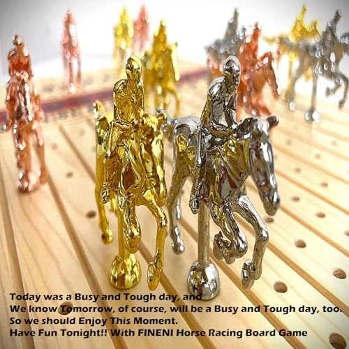 Horse Racing Game - 11 Metal Horses 16” Pine Wood Board Dice & Card