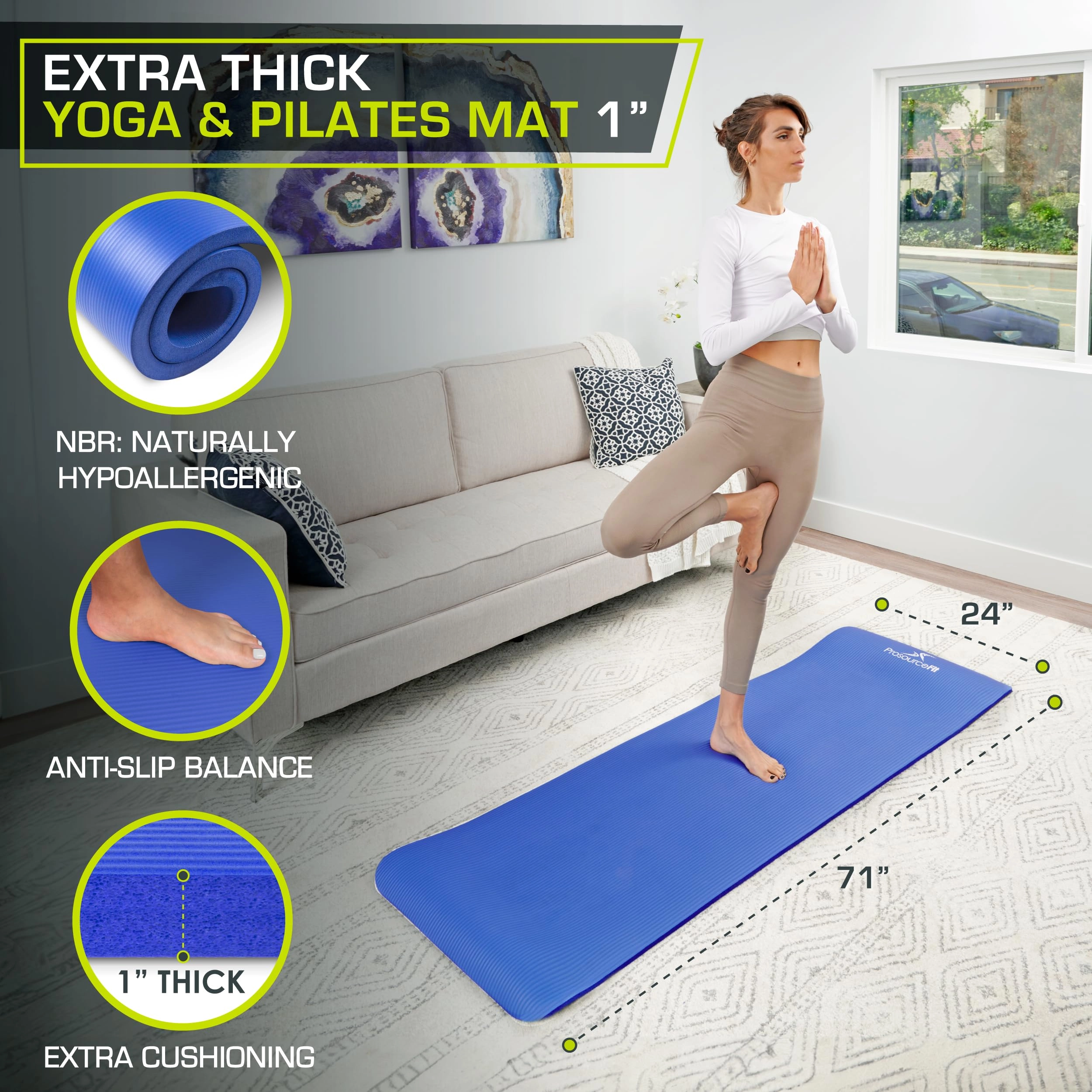 Extra Thick Yoga and Pilates Mat - Nitrile Butadiene Rubber 0.5 & 1-in
