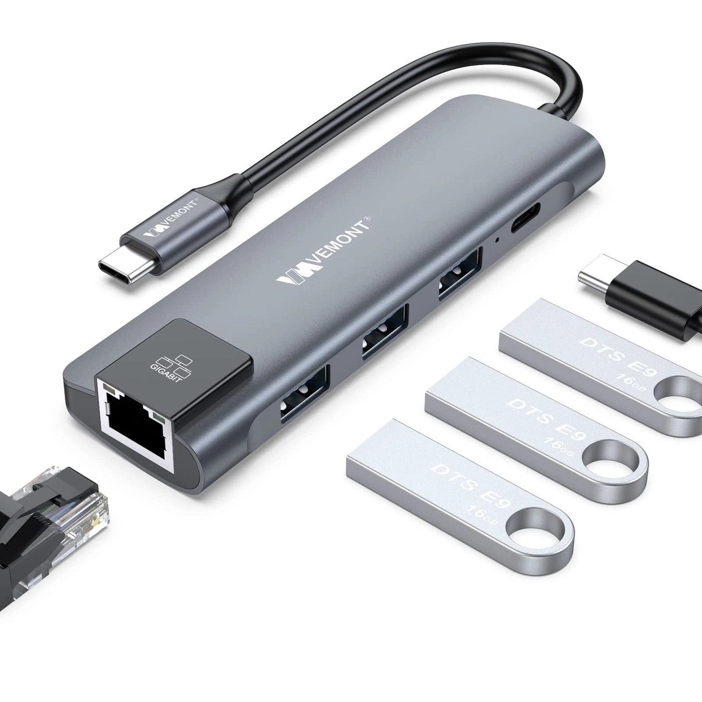 VEMONT USB C hub - 5 in1 Type-c Gigabit Ethernet