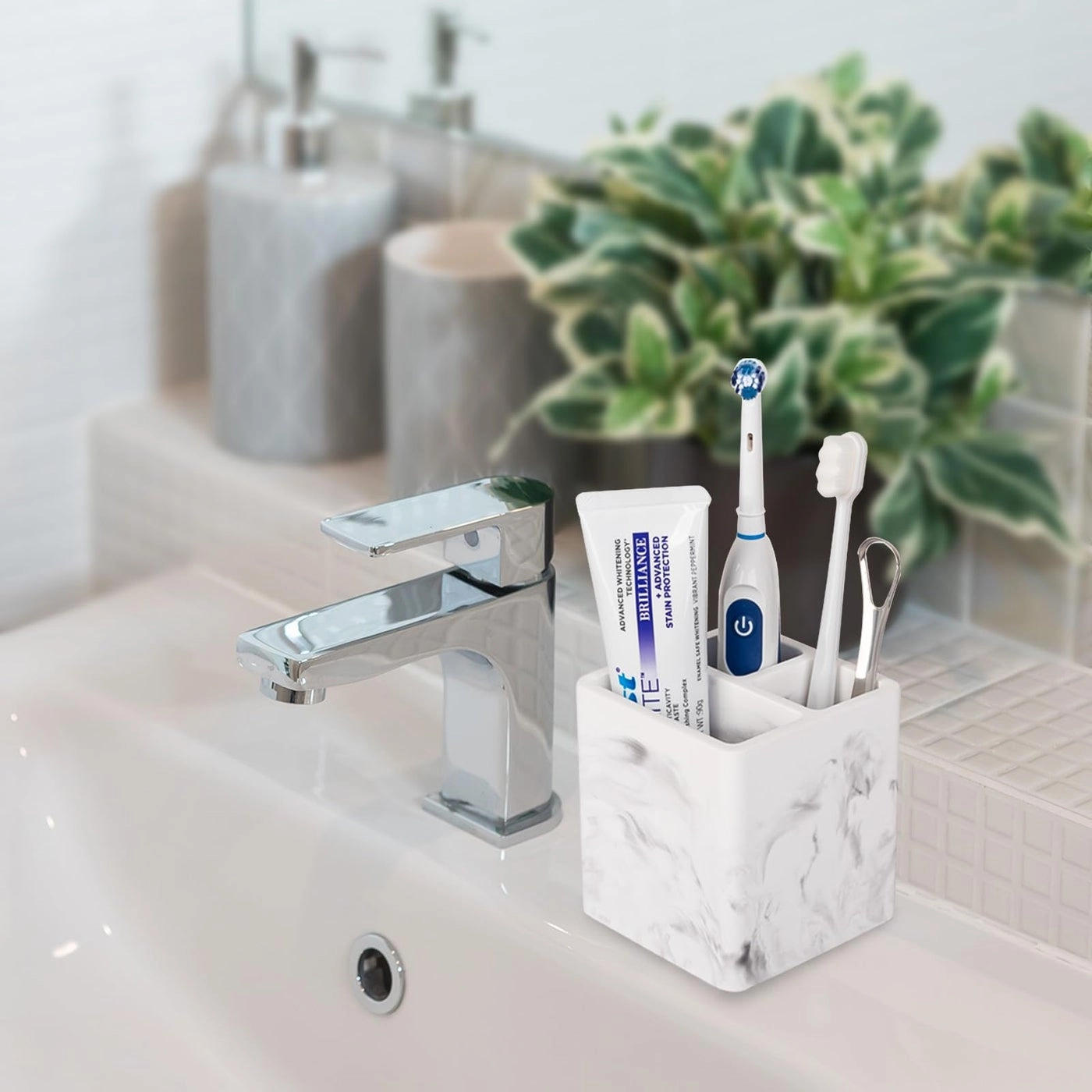 Diatomite Toothbrush Holder - Bathroom Countertop Shower Vanity 3 Slots