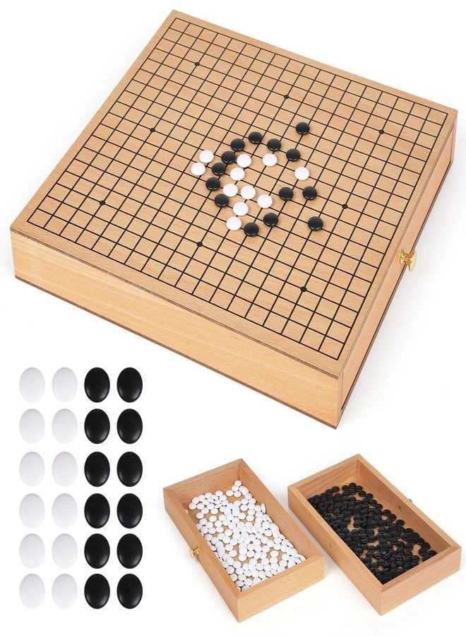 Agirlgle Go Game Set - Wooden Pull-Out Storage Drawers Black and White Stones