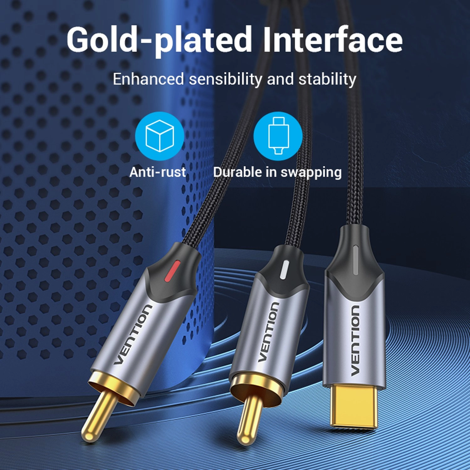 USB-C Male to 2-Male RCA Cable USB-C to RCA 3m