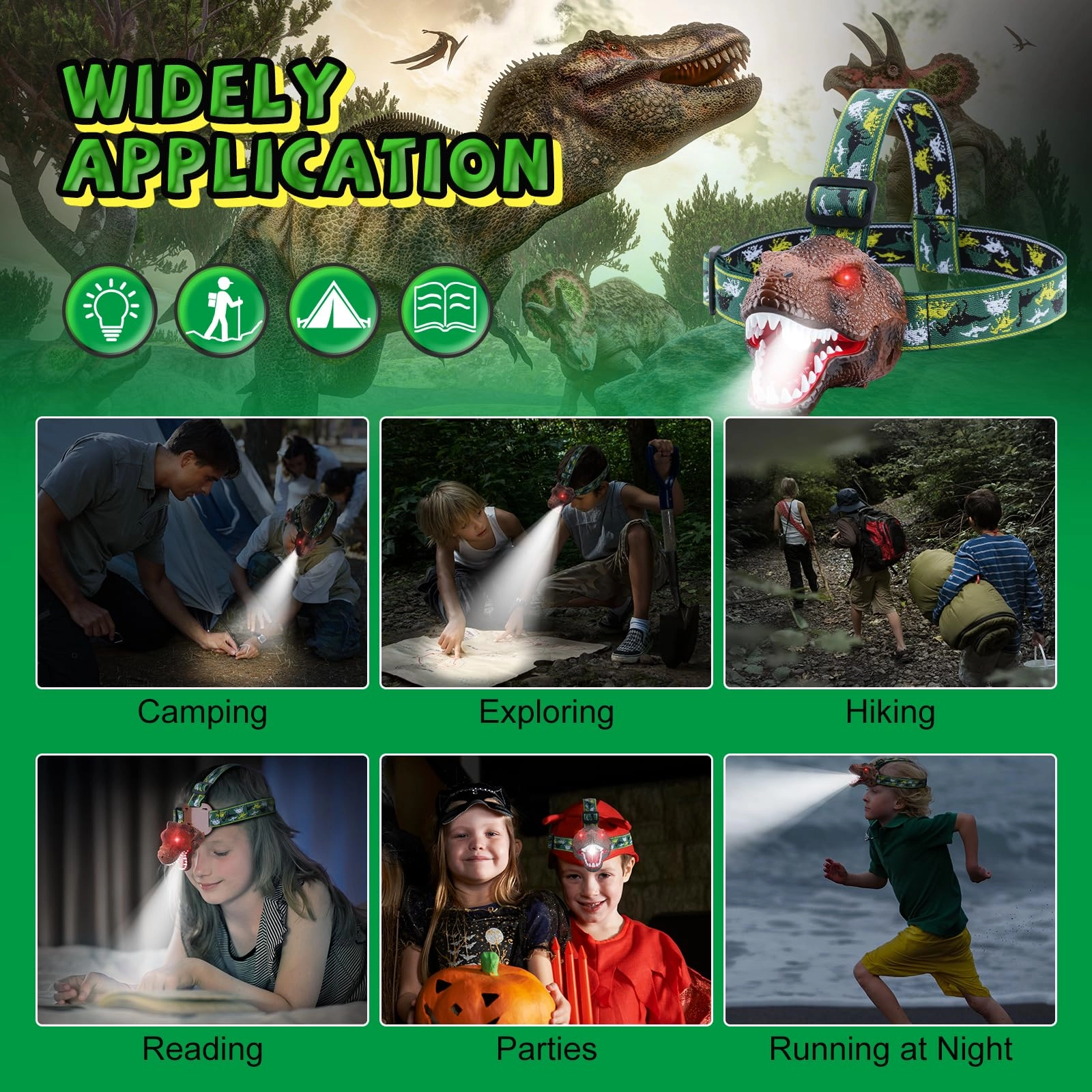 Dinosaur Headlamp - Rechargeable 2 Pack