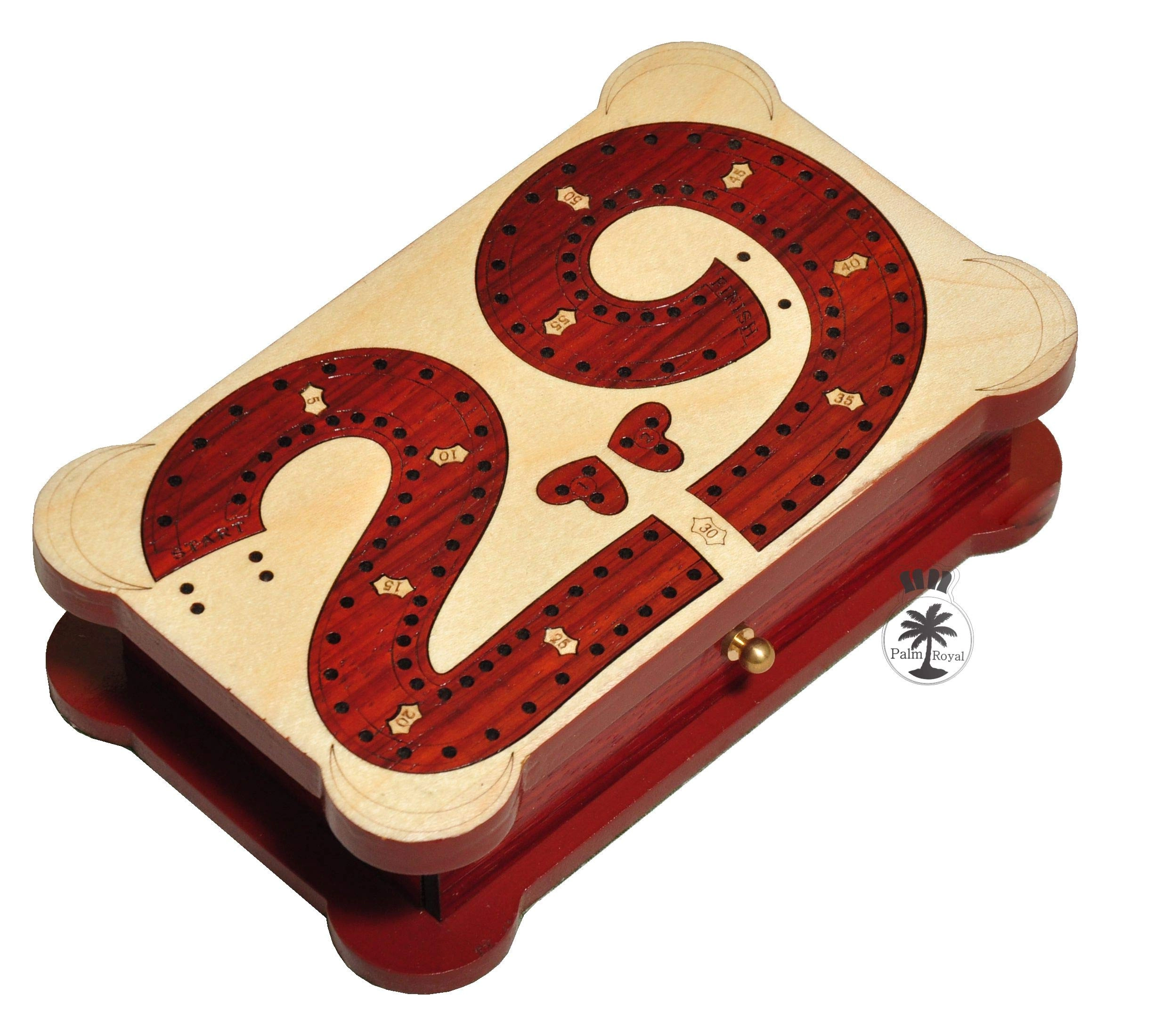 PALM ROYAL HANDICRAFTS 2 Track Cribbage Board - Wooden Inlaid Blood Wood Maple