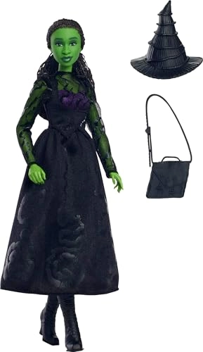 Elphaba Fashion Doll - Green skin Black braided hair Sheer black dress