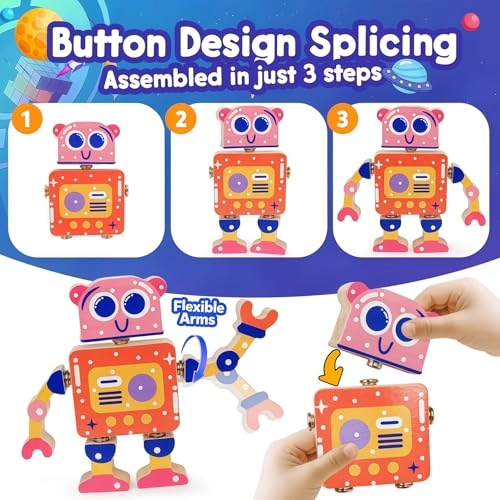 Robots wood block set - 36 months - 6 years 5 pieces