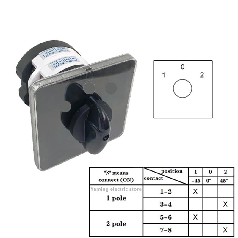 YMZ12-50/2(0-1) - 50A 2 Pole 8 Terminals Rotary Cam Switch