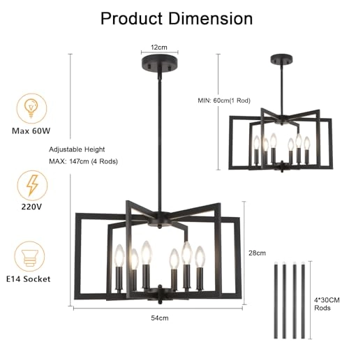 Modern Chandelier - 6 Lights Adjustable Height