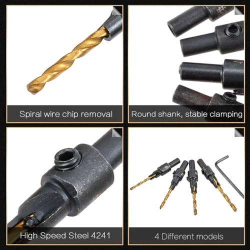Countersink Drill Bit Set - HSS 4241 (Titanium Coating) 5 Pieces #6 #8 #10 #12 #14