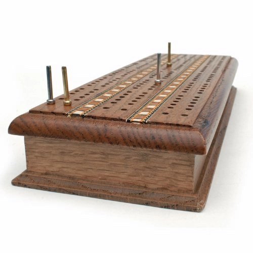 Cabinet Cribbage Set - Solid Oak 3 Track Metal Pegs