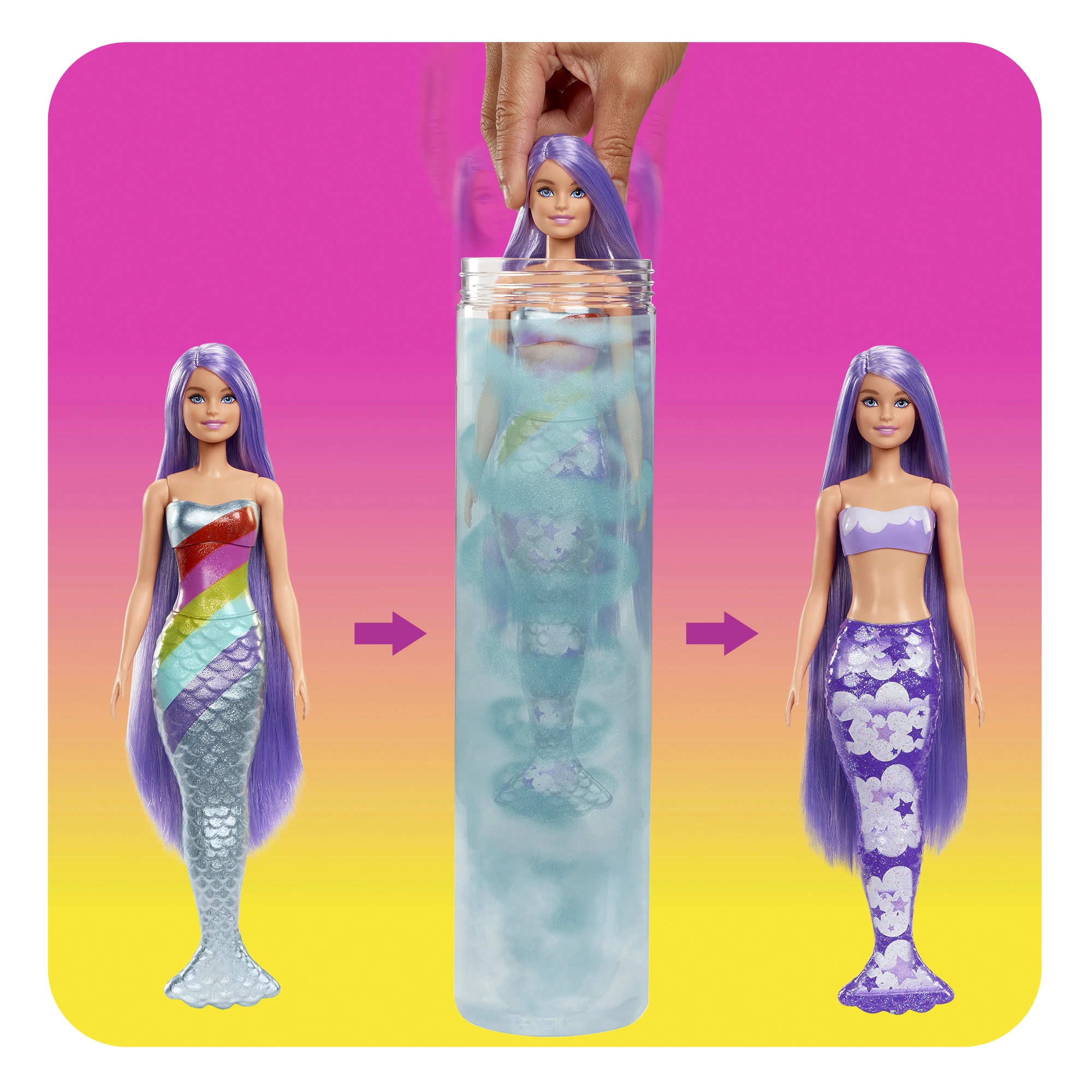 Barbie Flower Magic Mermaid - Long Blonde Hair Pink Highlights Ombre Tail Ages 3+
