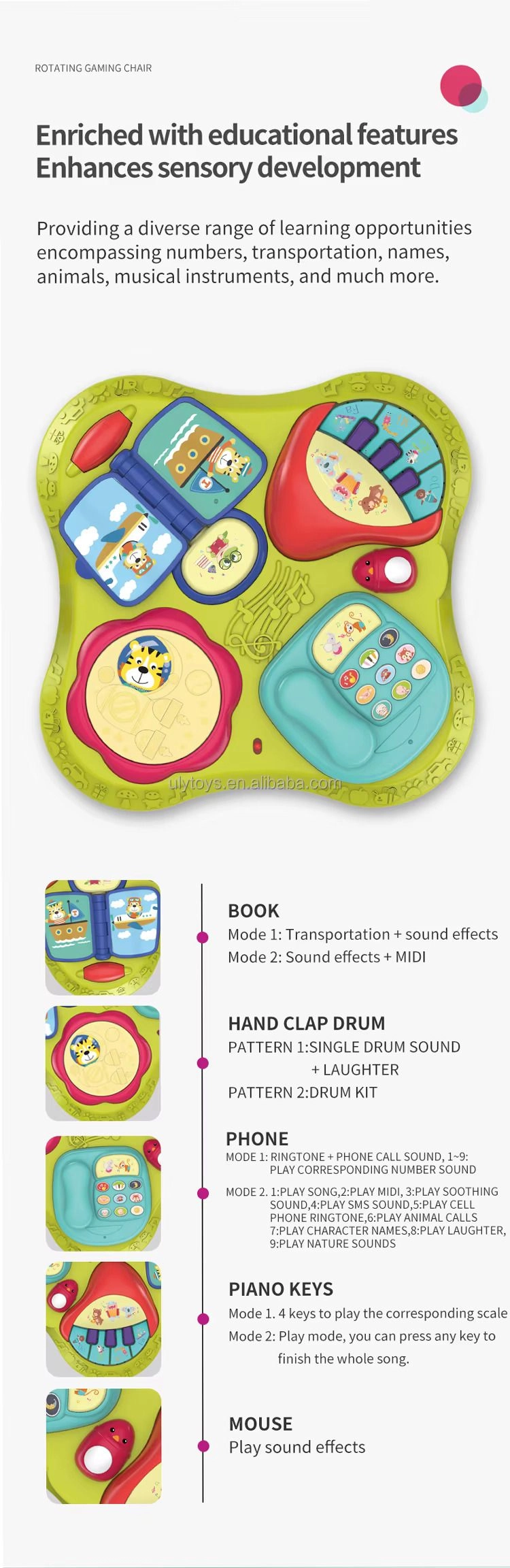 3-In-1 Baby Walker Rotating Chair & Table Playset - Pink Suitable for 6 months and above