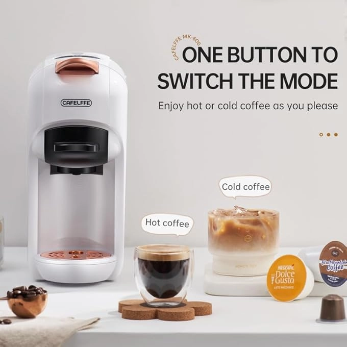5-in-1 Automatic Capsule Coffee Machine - Hot & Cold, 7-Level LED, Multi-Capsule Compatible
