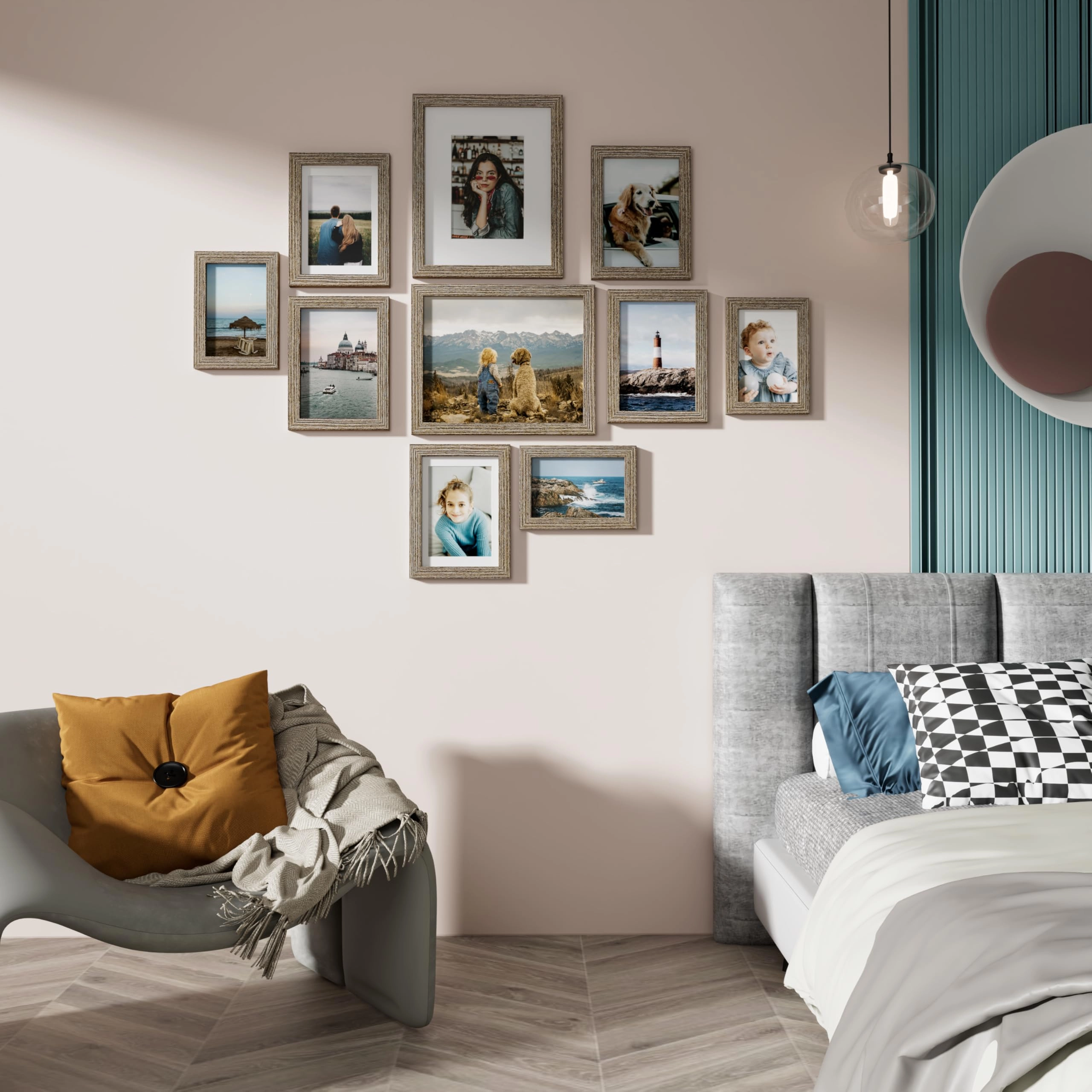 Picture Frames Set - 10 Pack Rustic Grey