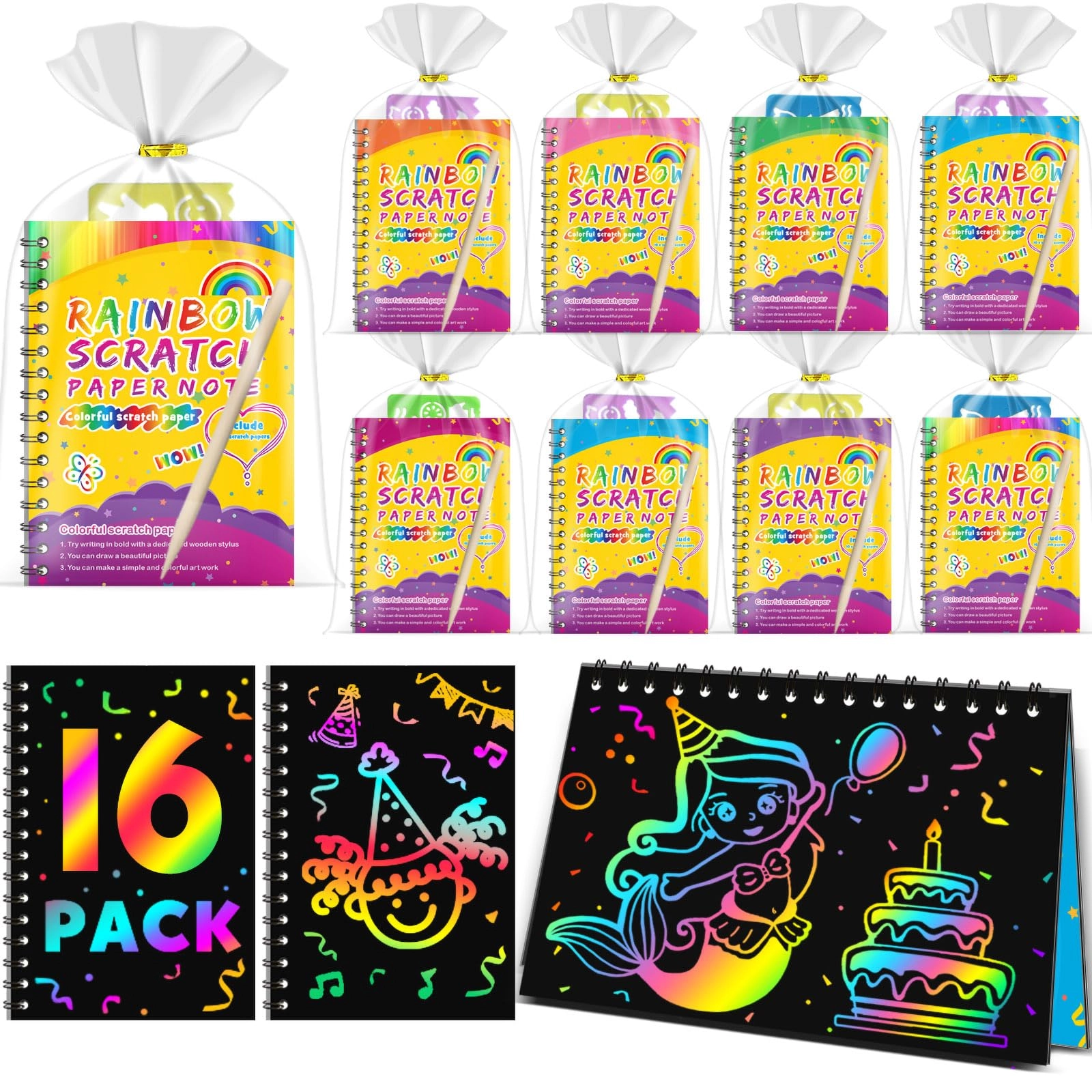 likymo Scratch Art Party Bag Fillers - 4+ years 16 pcs