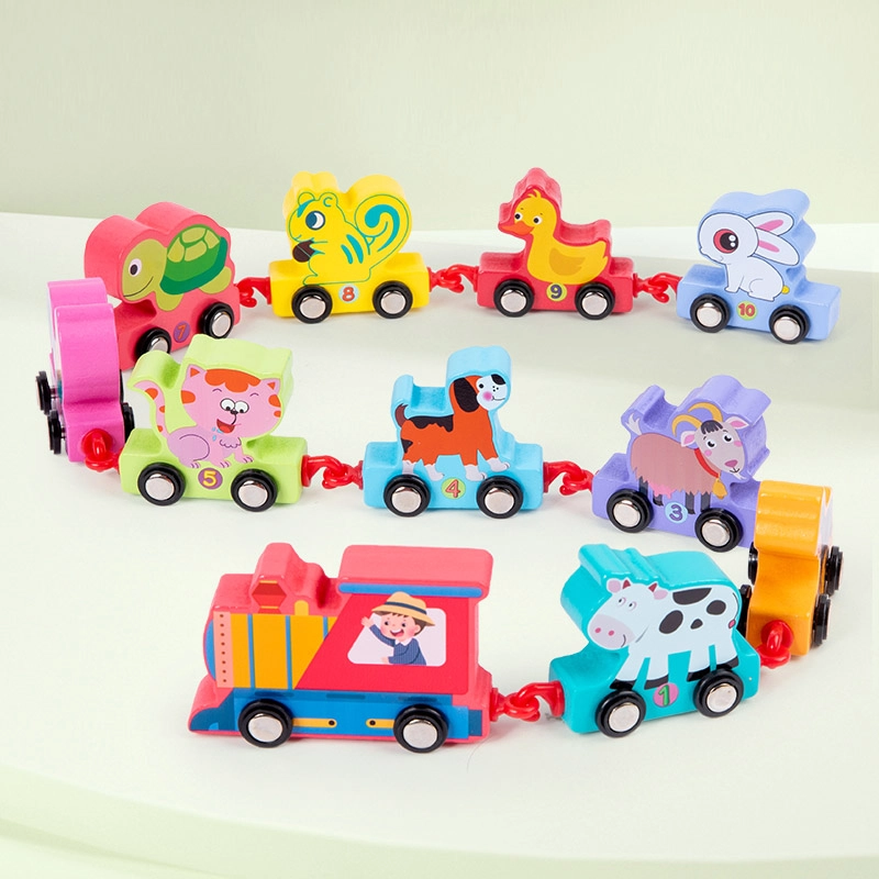 Wooden Numbers & Dinosaurs Drag & Pull Train Set - 11pcs