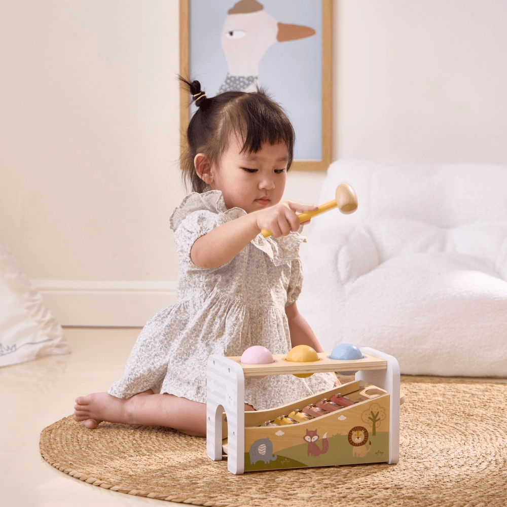 2-In-1 Wooden Pounding Bench And Xylophone - Suitable for 18 months and above