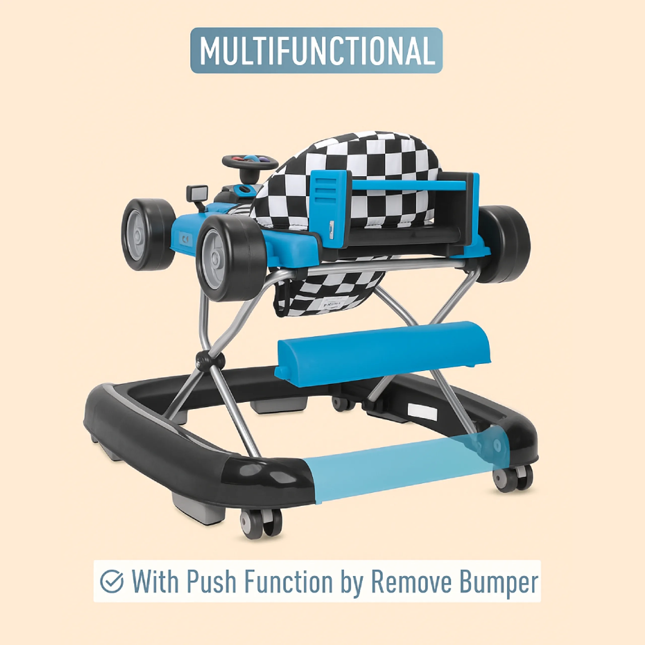 Ryan 4 In 1 Safety Baby Car Walker - Black Music and Lights