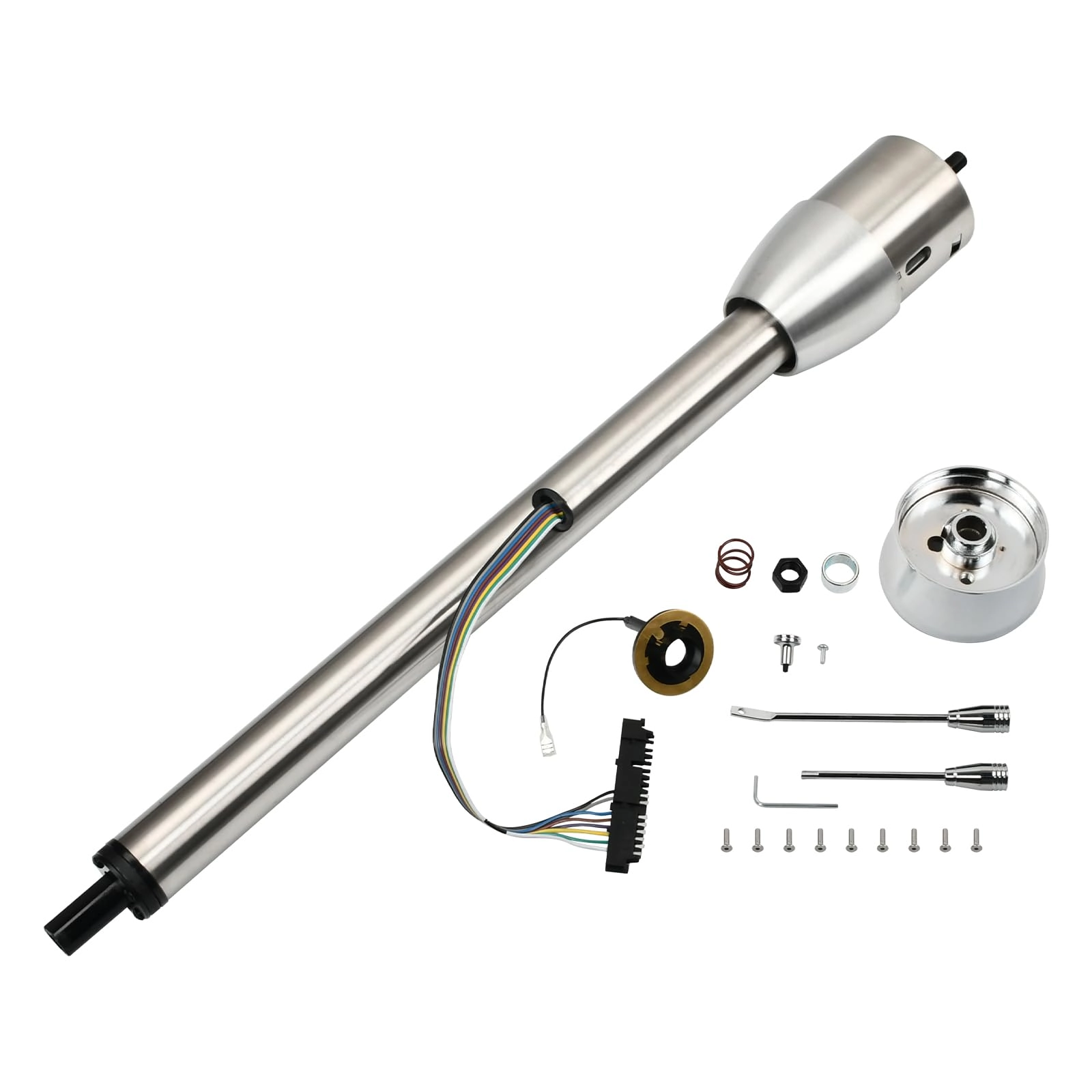 tbapfs Tilt Manual Steering Column - Natural Stainless Steel GM Universal 9 Hole Wheel Adapter