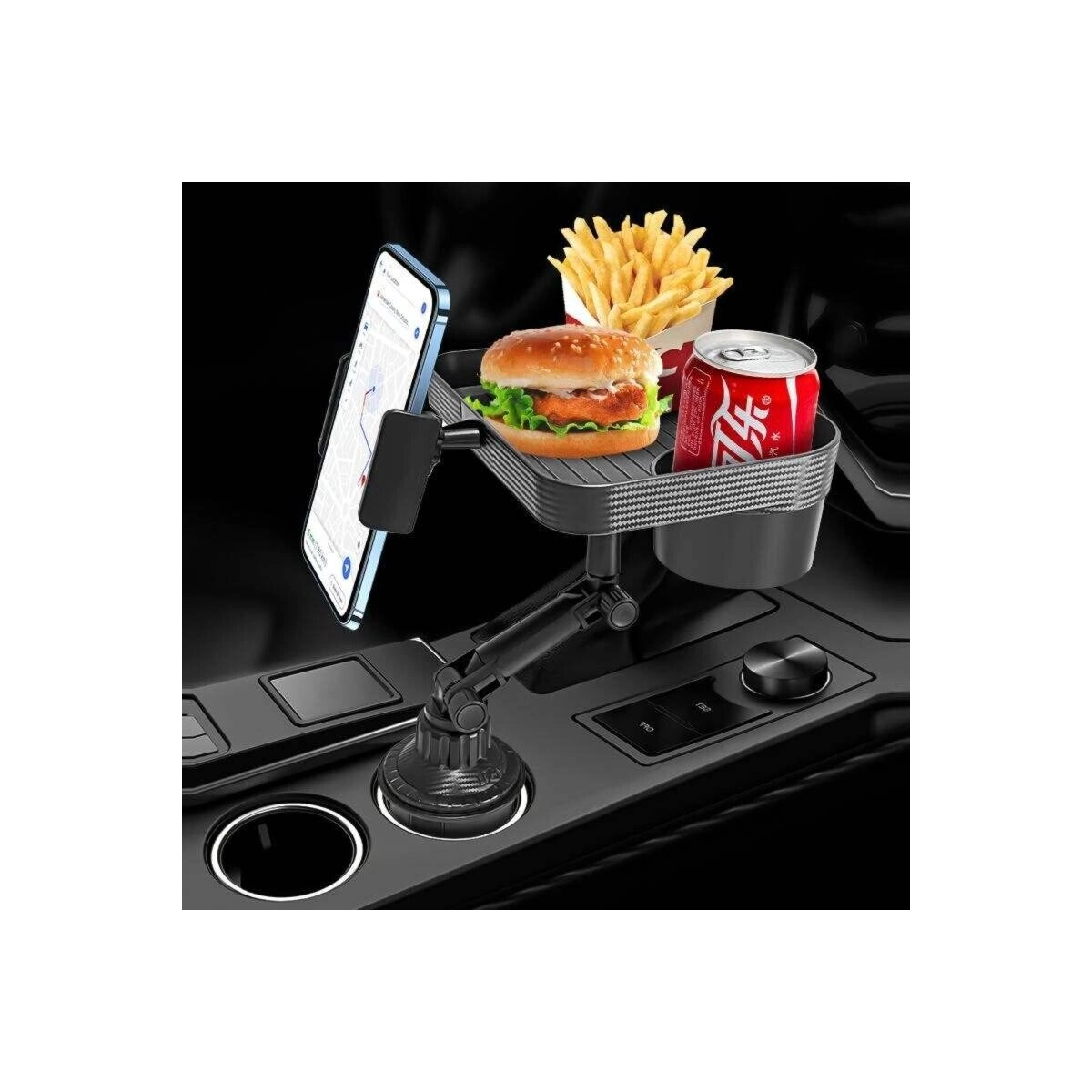 2-in-1 Adjustable Car Cup Holder with Rotating Tray