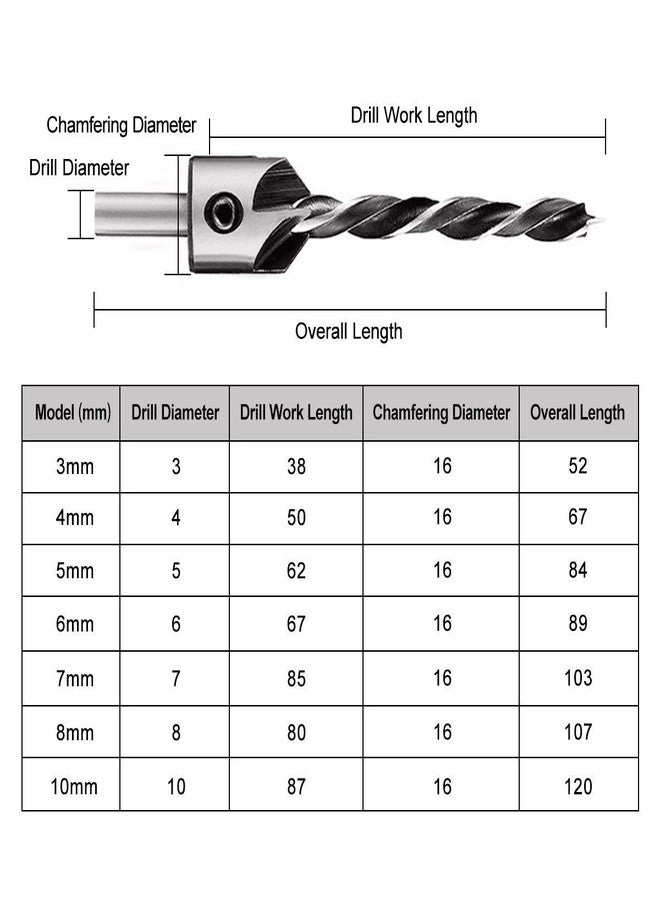 Countersink Drill Bits - 3 4 5 6 7 8 10mm Pack of 7