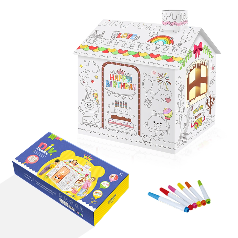 Eazy Kids DIY Doodle Colouring Kit - Happy Birthday House - 6 vibrant sketch pens