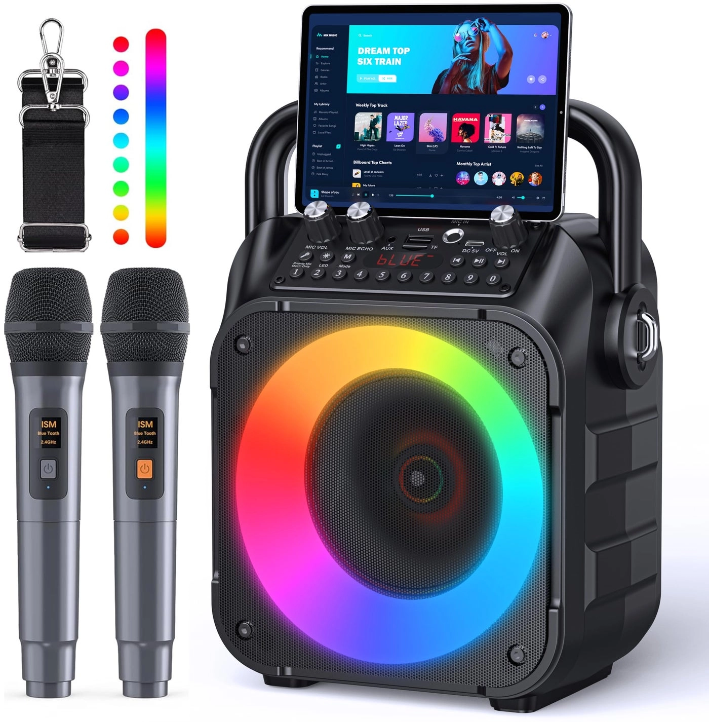 BONAOK Karaoke Machine - 2 Wireless Microphones 15W
