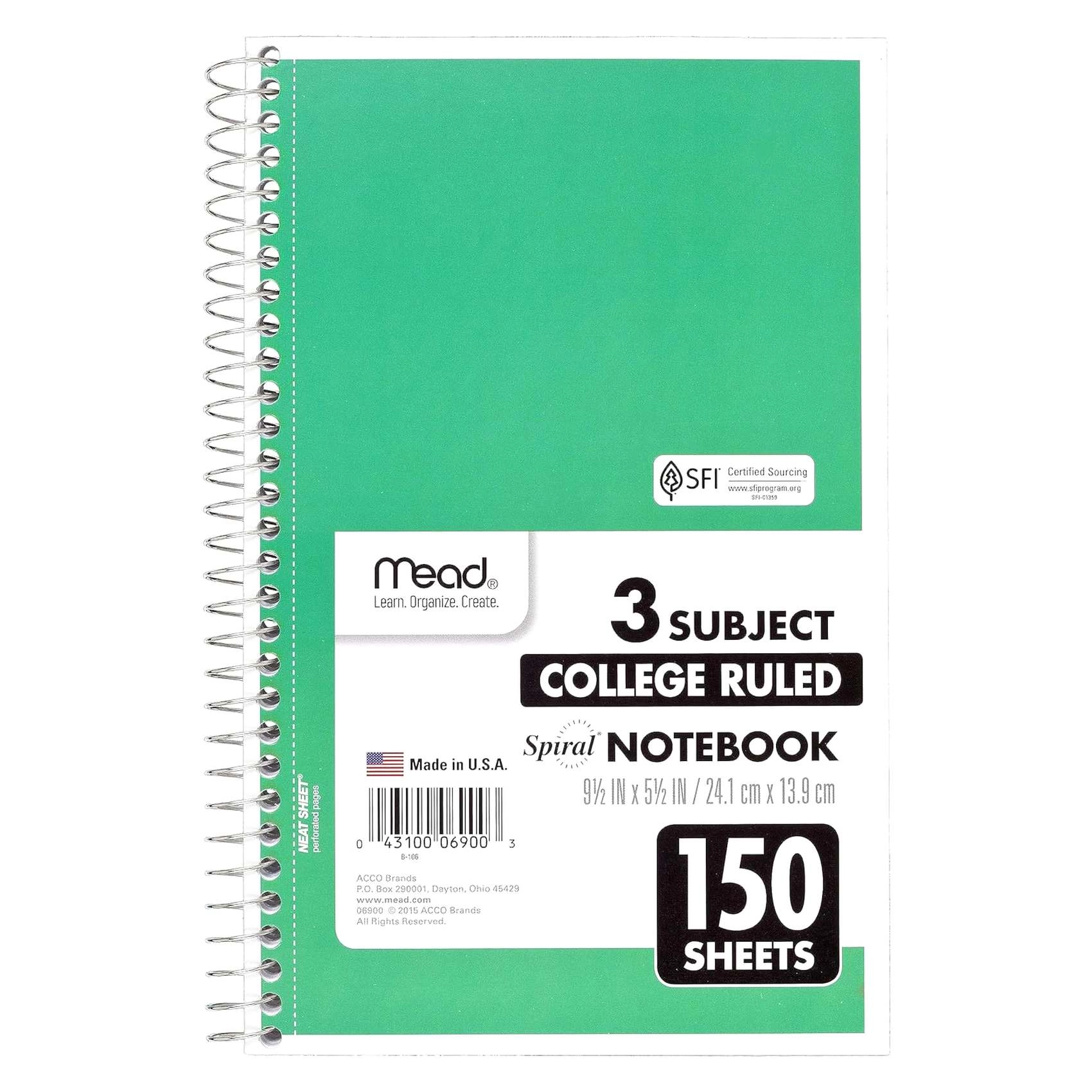 3 Subject Notebook Spiral - Lined 150 Sheets
