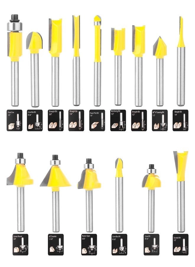 Router Bits - 1/4 Inch 15 Pieces