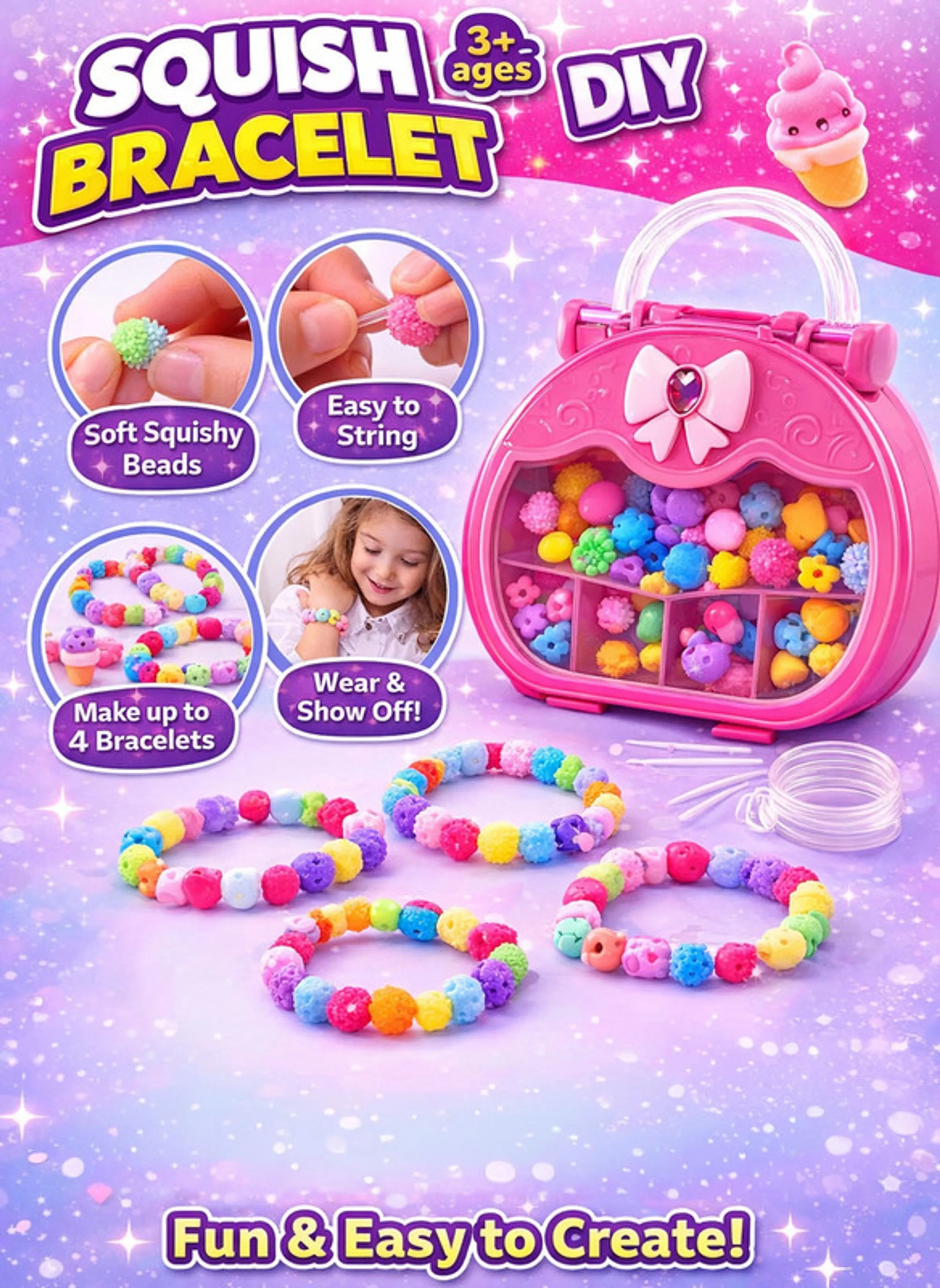 Squish Bracelet DIY Kit - 4pc Pink