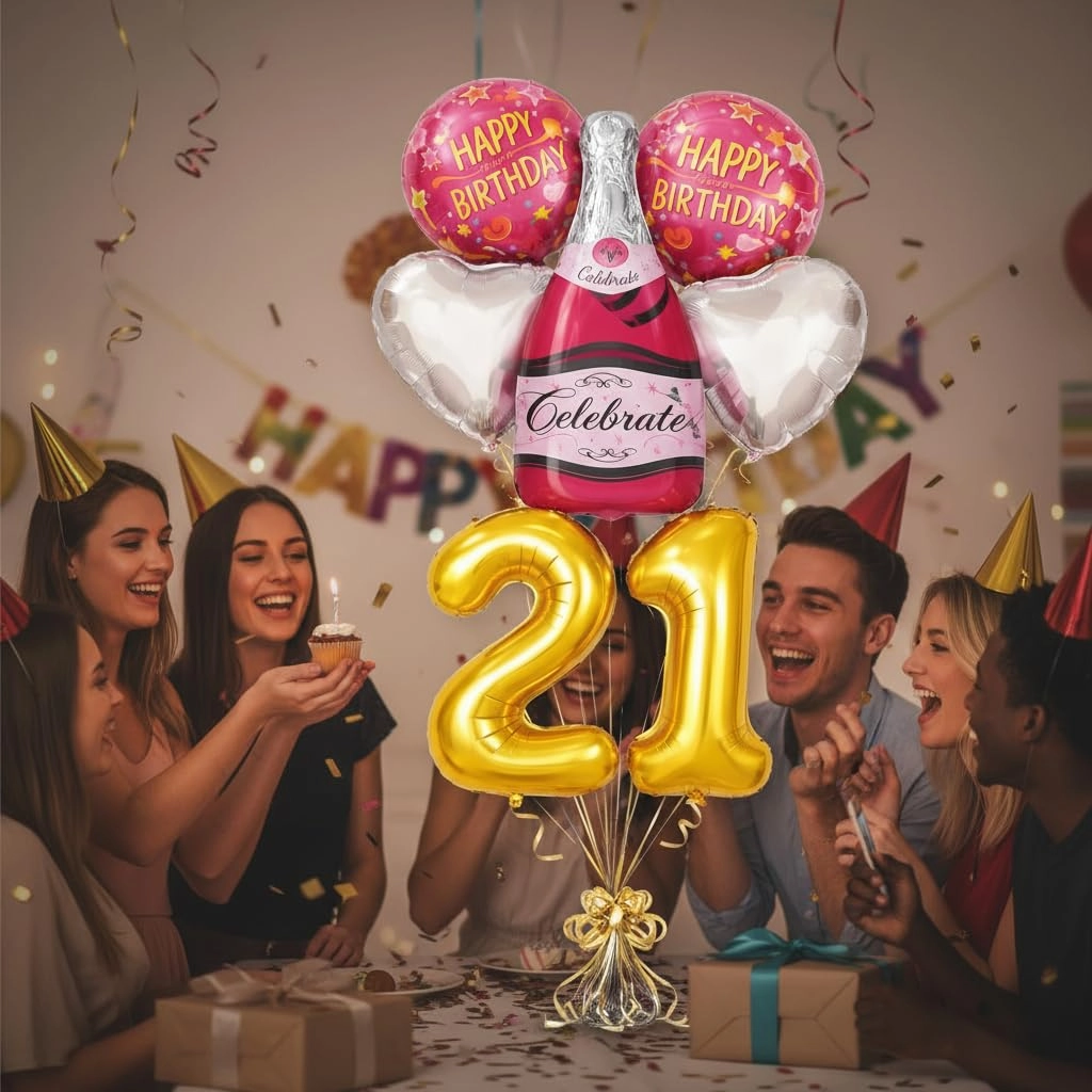 Number 21 Birthday Balloons Set - 6 Count Birthday